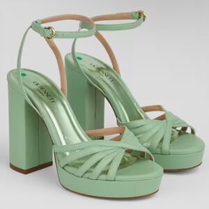 🌹LK BENNETT🌹 Attie Green Leather Strappy Platform Sandals Size: 40